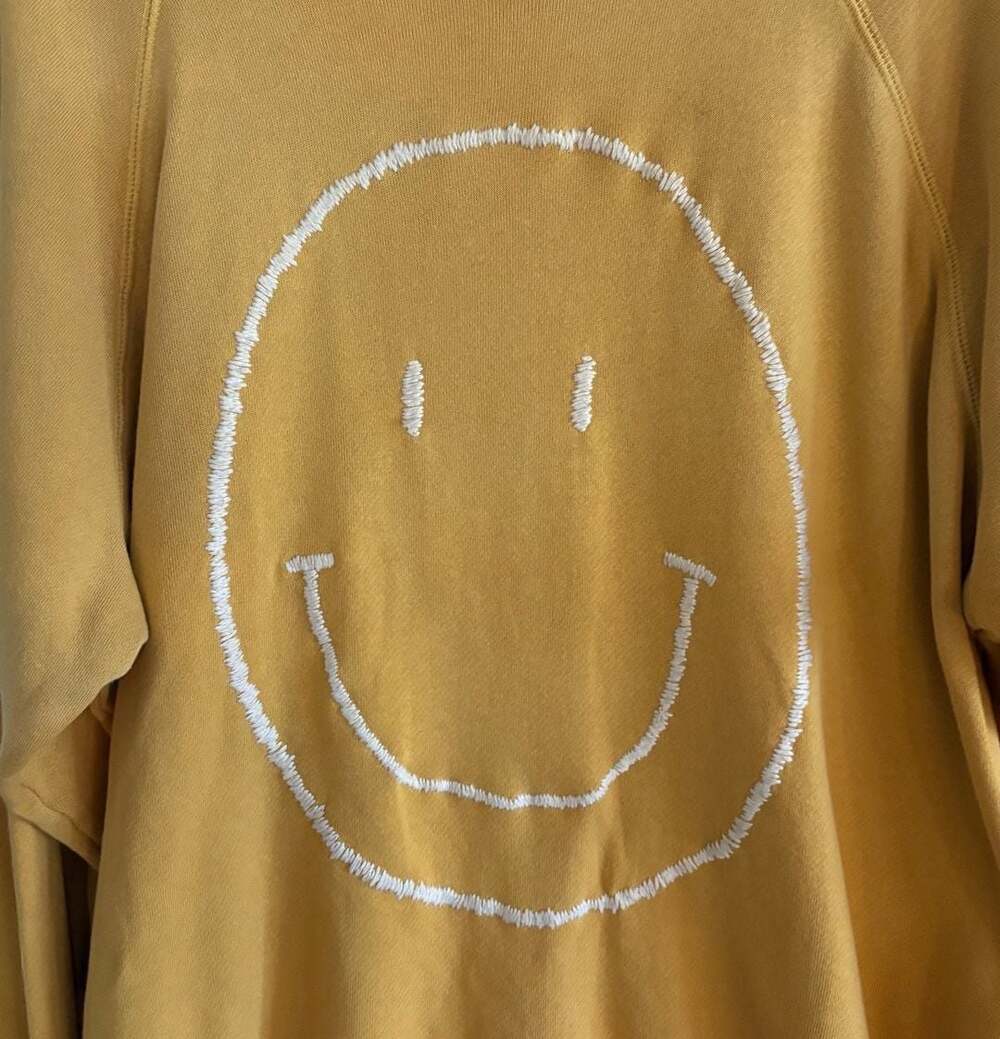 I Stole My Boyfriend's Shirt Smiley Face Embroidered Cropped Sweatshirt One Size - Picture 2 of 8